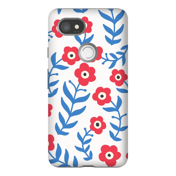 Pixel 2XL StrongFit Red flowers and blue leaves by Winston
