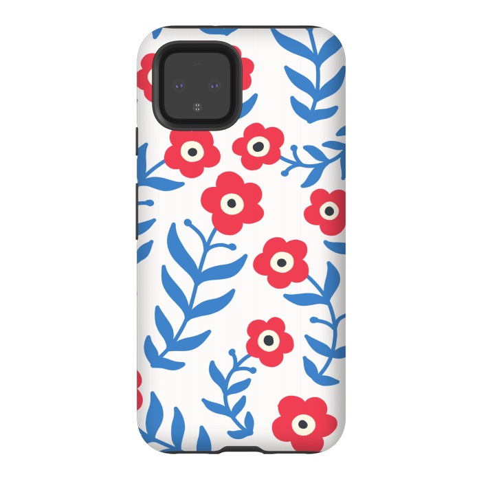 Pixel 4 StrongFit Red flowers and blue leaves by Winston