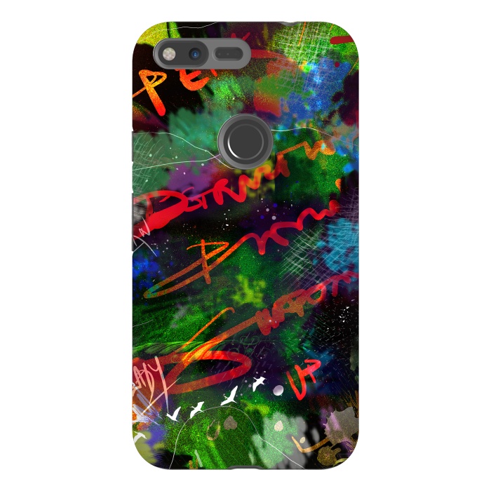Pixel XL StrongFit Born Ready abstract art green blue text typography by Josie