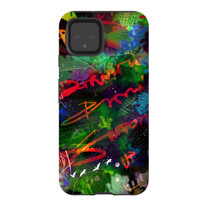 Pixel 4 StrongFit Born Ready abstract art green blue text typography by Josie