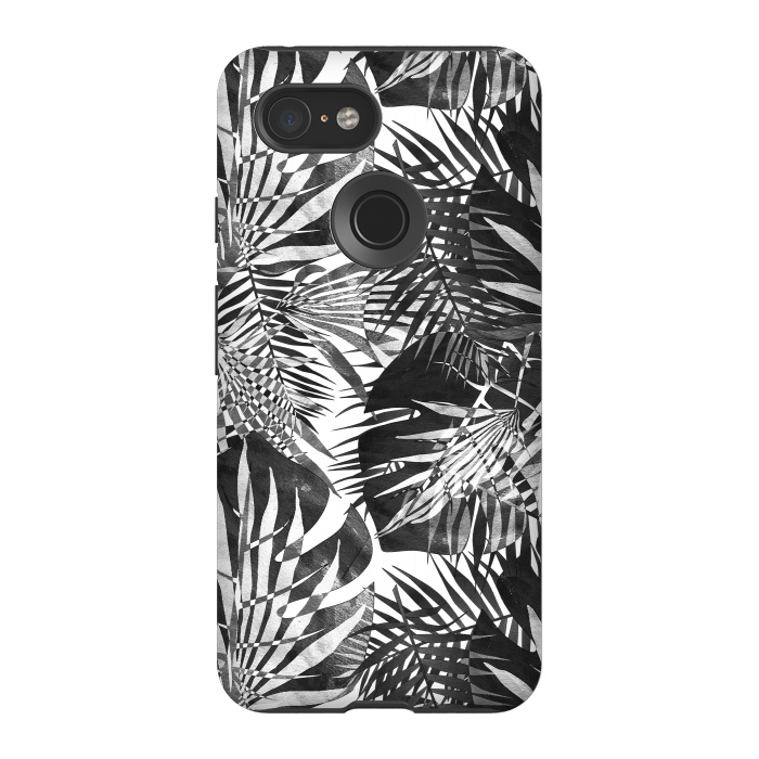 Pixel 3 StrongFit Black and white tropical leaves illusion by Oana 
