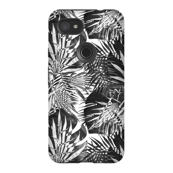 Pixel 3AXL StrongFit Black and white tropical leaves illusion by Oana 
