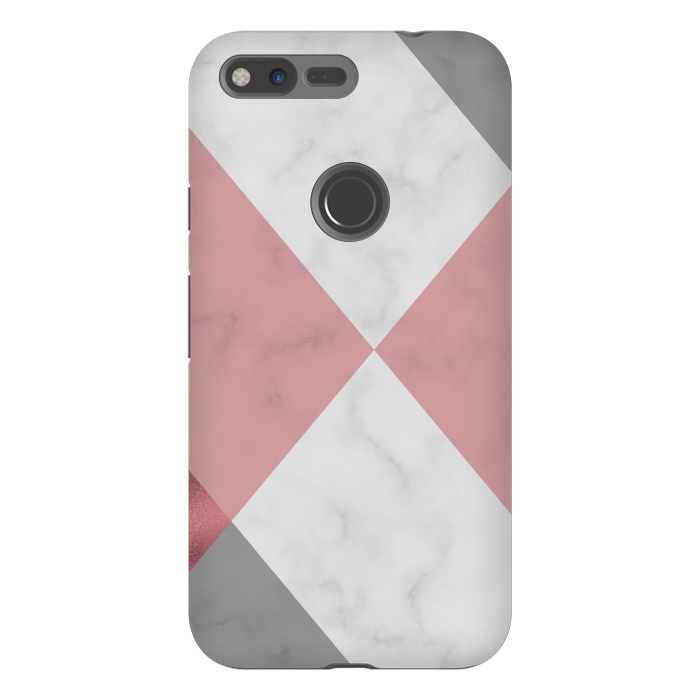 Pixel XL StrongFit Gray and Rose Marble Geometric design by ArtsCase