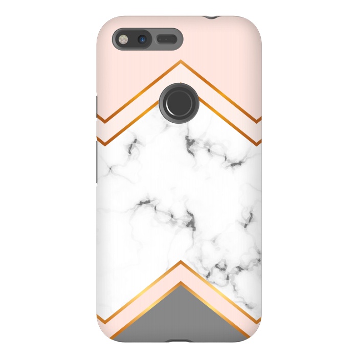 Pixel XL StrongFit Marble with geomtric figures and gold lines by ArtsCase