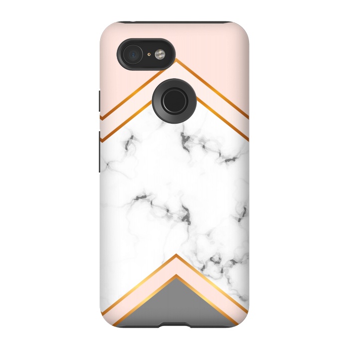 Pixel 3 StrongFit Marble with geomtric figures and gold lines by ArtsCase