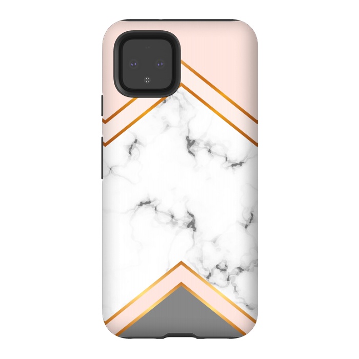 Pixel 4 StrongFit Marble with geomtric figures and gold lines by ArtsCase