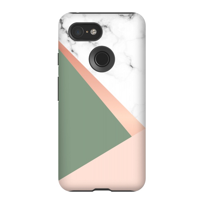 Pixel 3 StrongFit Marble geometric design with triangular image by ArtsCase