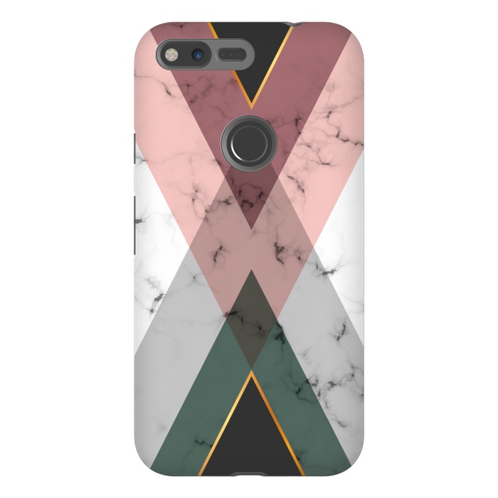 Pixel XL StrongFit New Marble design with triangular figure and gold lines by ArtsCase