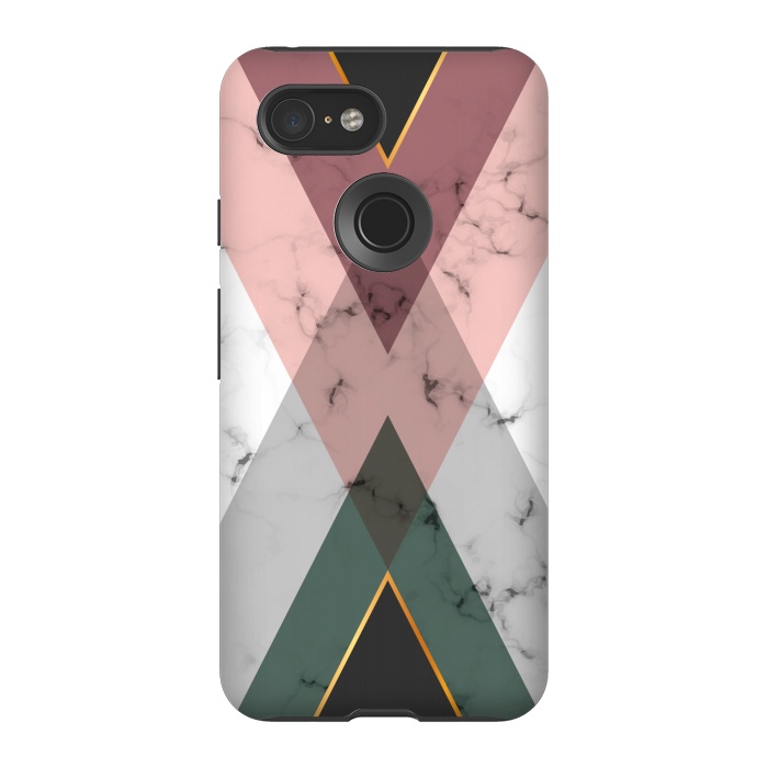 Pixel 3 StrongFit New Marble design with triangular figure and gold lines by ArtsCase