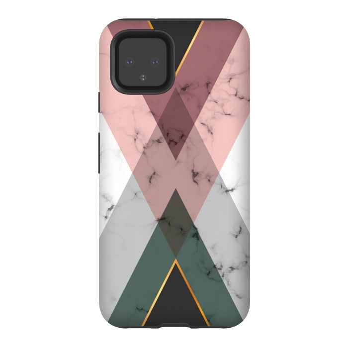 Pixel 4 StrongFit New Marble design with triangular figure and gold lines by ArtsCase