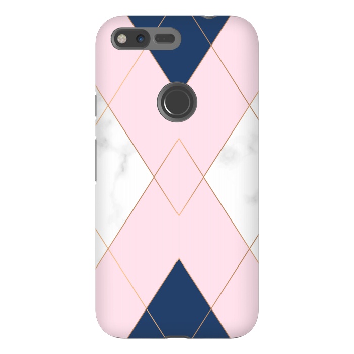 Pixel XL StrongFit Triangles on marbled design by ArtsCase