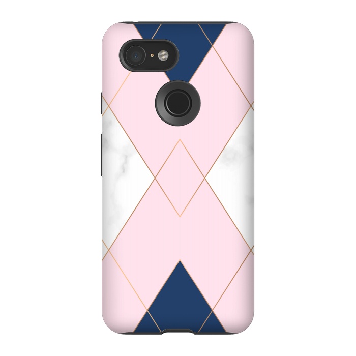 Pixel 3 StrongFit Triangles on marbled design by ArtsCase