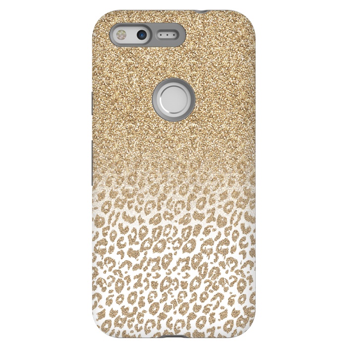 Pixel StrongFit Trendy Gold Glitter and Leopard Print Gradient Design by InovArts