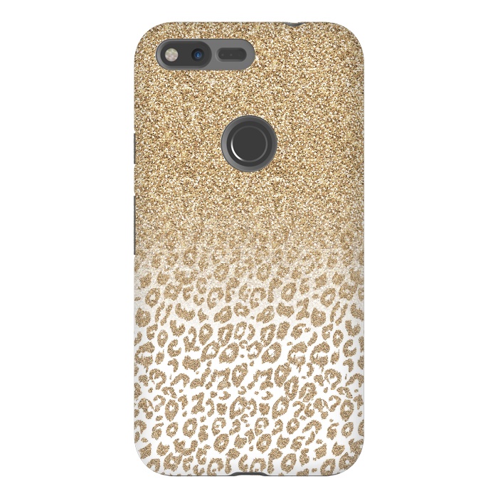 Pixel XL StrongFit Trendy Gold Glitter and Leopard Print Gradient Design by InovArts