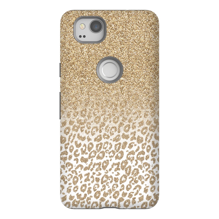 Pixel 2 StrongFit Trendy Gold Glitter and Leopard Print Gradient Design by InovArts