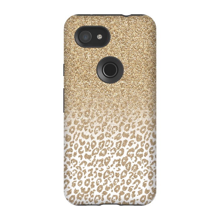 Pixel 3A StrongFit Trendy Gold Glitter and Leopard Print Gradient Design by InovArts