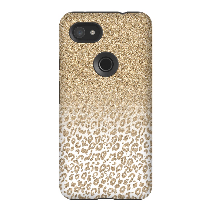 Pixel 3AXL StrongFit Trendy Gold Glitter and Leopard Print Gradient Design by InovArts
