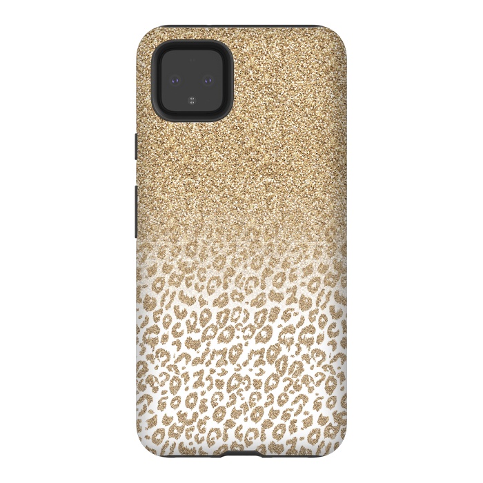 Pixel 4XL StrongFit Trendy Gold Glitter and Leopard Print Gradient Design by InovArts