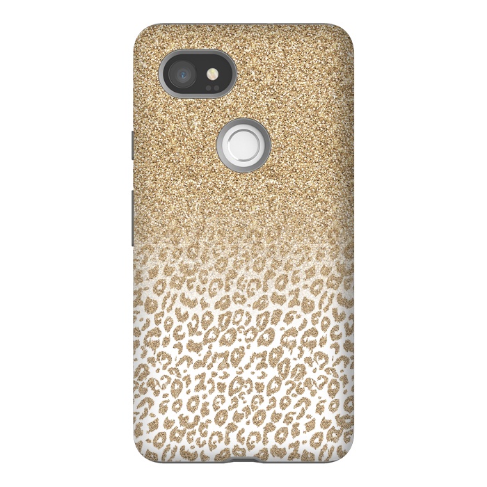 Pixel 2XL StrongFit Trendy Gold Glitter and Leopard Print Gradient Design by InovArts