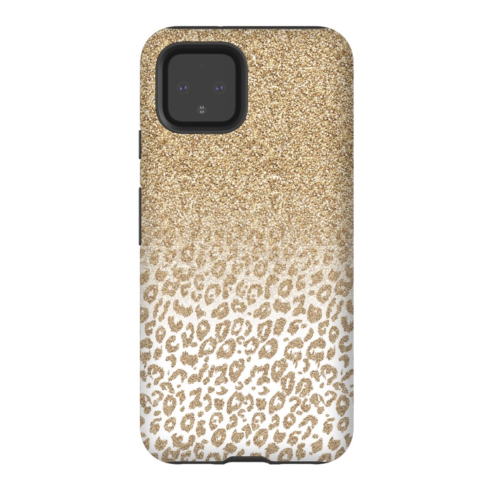 Pixel 4 StrongFit Trendy Gold Glitter and Leopard Print Gradient Design by InovArts