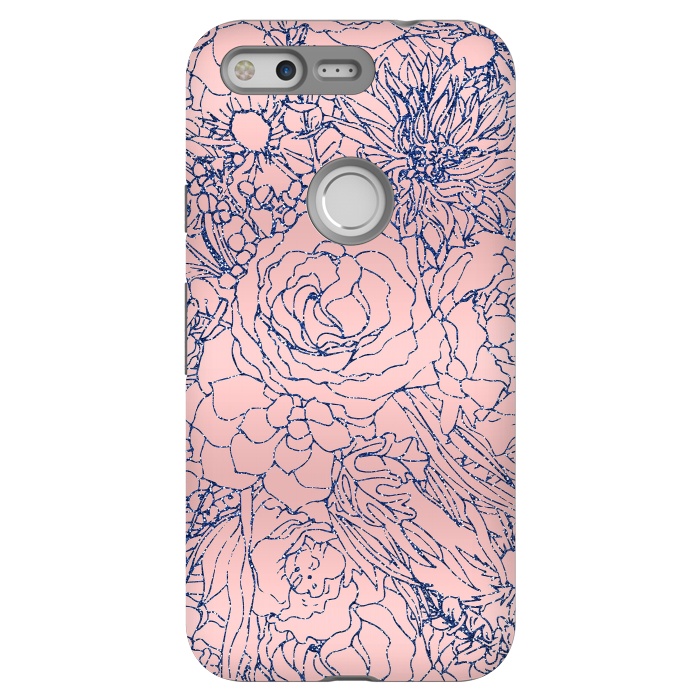 Pixel StrongFit Stylish Metallic Navy Blue and Pink Floral Design by InovArts