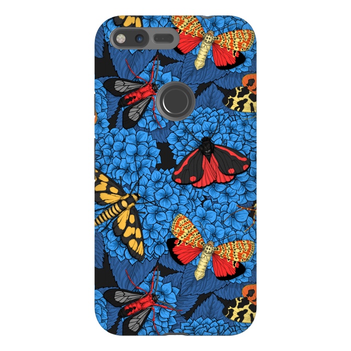 Pixel XL StrongFit Moths on blue hydrangea by Katerina Kirilova