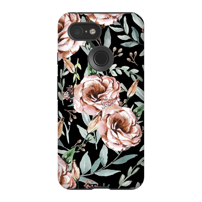 Pixel 3 StrongFit Floral Explosion Black by Anis Illustration