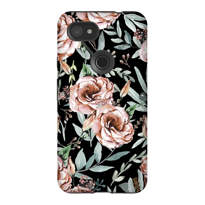 Pixel 3AXL StrongFit Floral Explosion Black by Anis Illustration