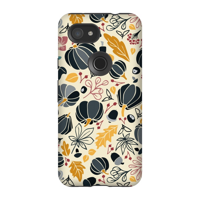 Pixel 3A StrongFit Fall Fruits in Navy and Yellow by Paula Ohreen