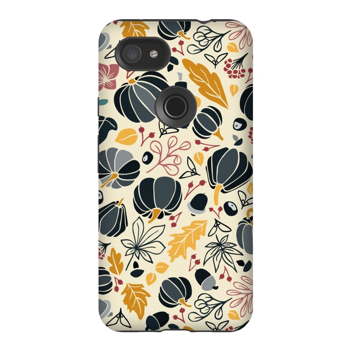 Pixel 3AXL StrongFit Fall Fruits in Navy and Yellow by Paula Ohreen