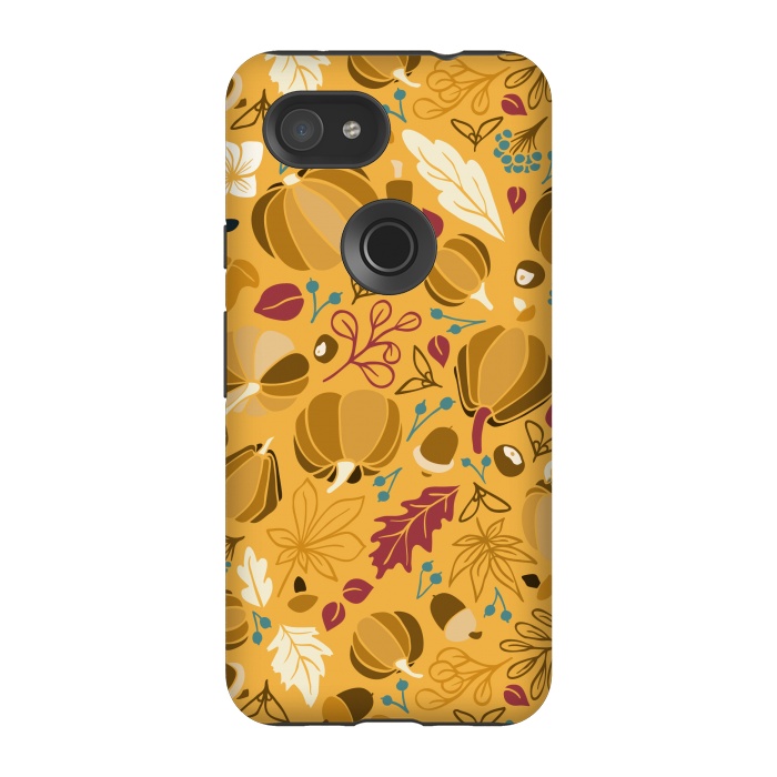 Pixel 3A StrongFit Fall Fruits in Mustard and Red by Paula Ohreen