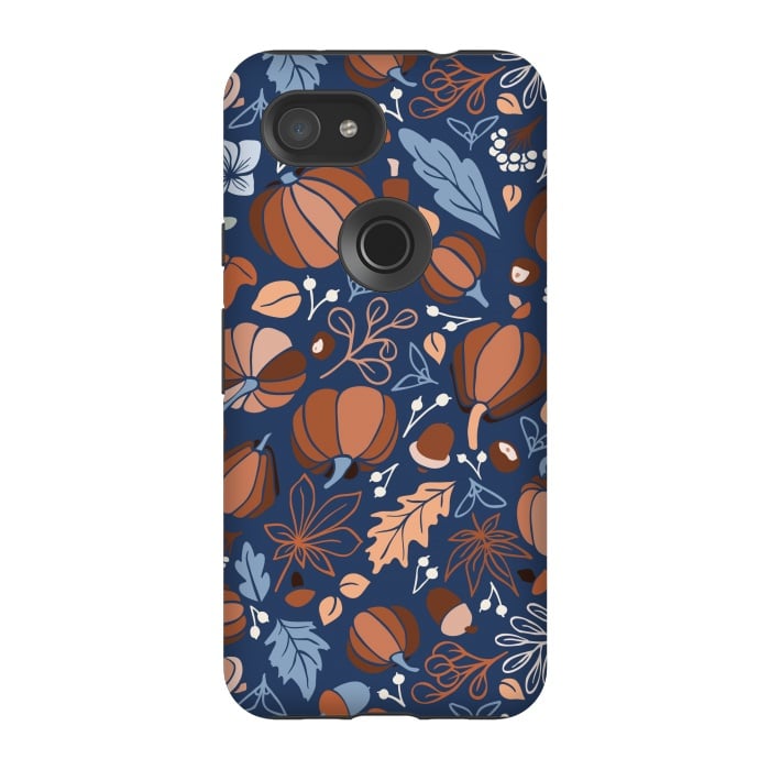 Pixel 3A StrongFit Fall Fruits in Navy and Orange by Paula Ohreen