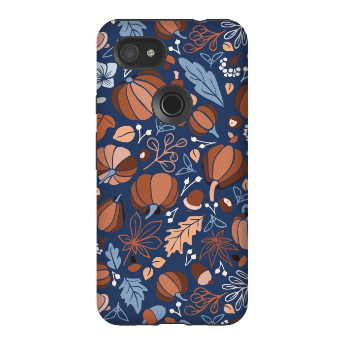 Pixel 3AXL StrongFit Fall Fruits in Navy and Orange by Paula Ohreen