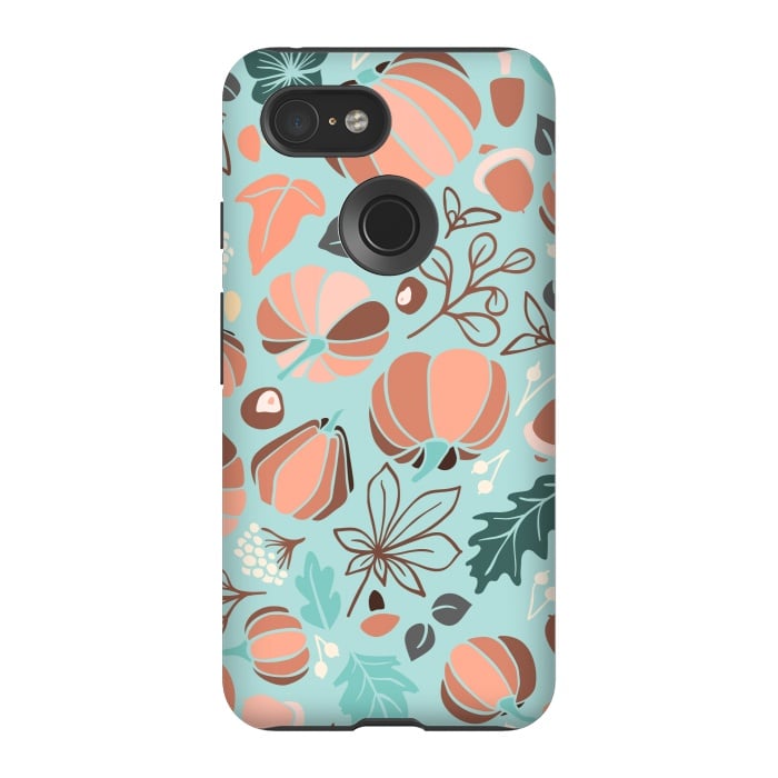 Pixel 3 StrongFit Fall Fruits in Mint and Orange by Paula Ohreen
