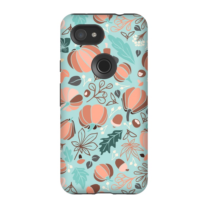 Pixel 3A StrongFit Fall Fruits in Mint and Orange by Paula Ohreen