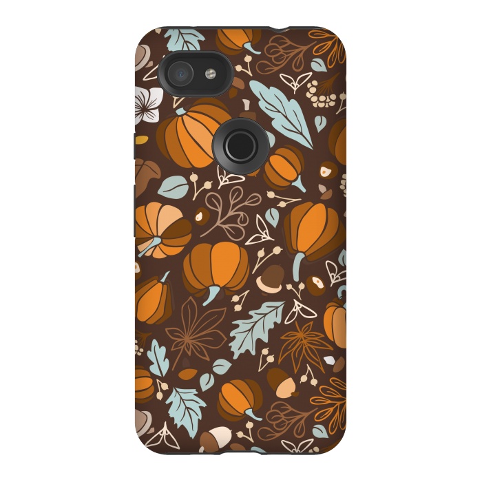 Pixel 3AXL StrongFit Fall Fruits in Brown and Mustard by Paula Ohreen