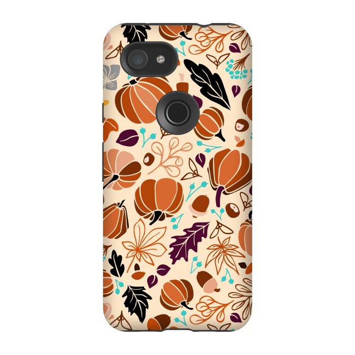 Pixel 3A StrongFit Fall Fruits in Cream and Orange by Paula Ohreen