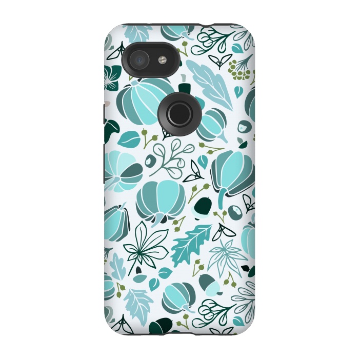 Pixel 3A StrongFit Fall Fruits in Blue and Green by Paula Ohreen