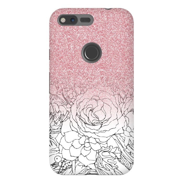 Pixel XL StrongFit Elegant Floral Doodles Pink Gradient Glitter Image by InovArts