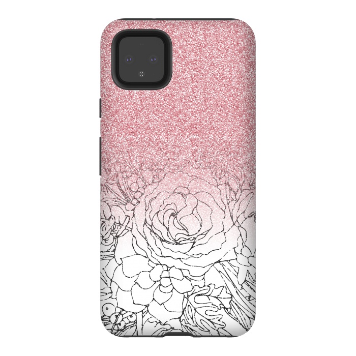 Pixel 4XL StrongFit Elegant Floral Doodles Pink Gradient Glitter Image by InovArts