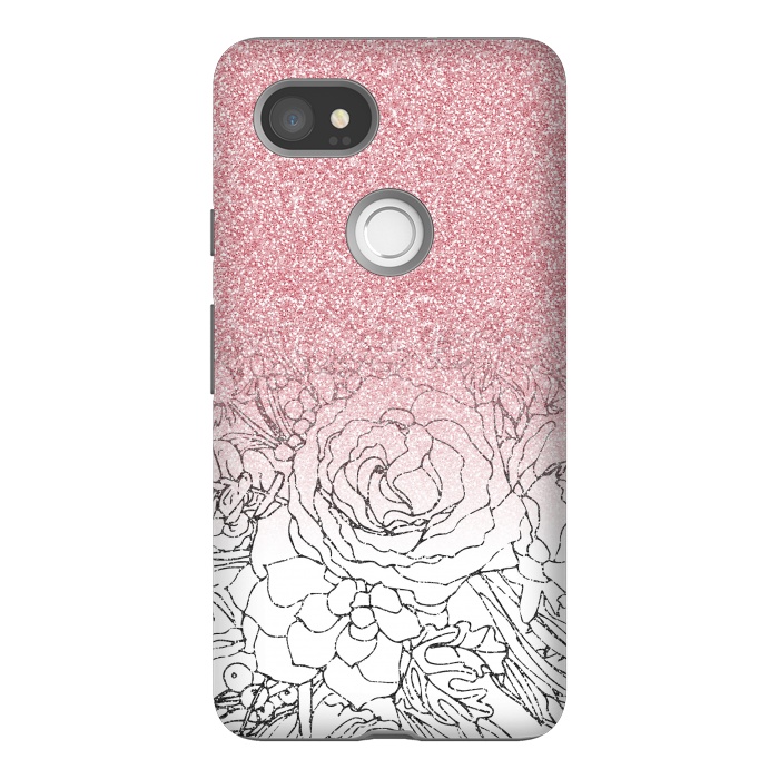 Pixel 2XL StrongFit Elegant Floral Doodles Pink Gradient Glitter Image by InovArts