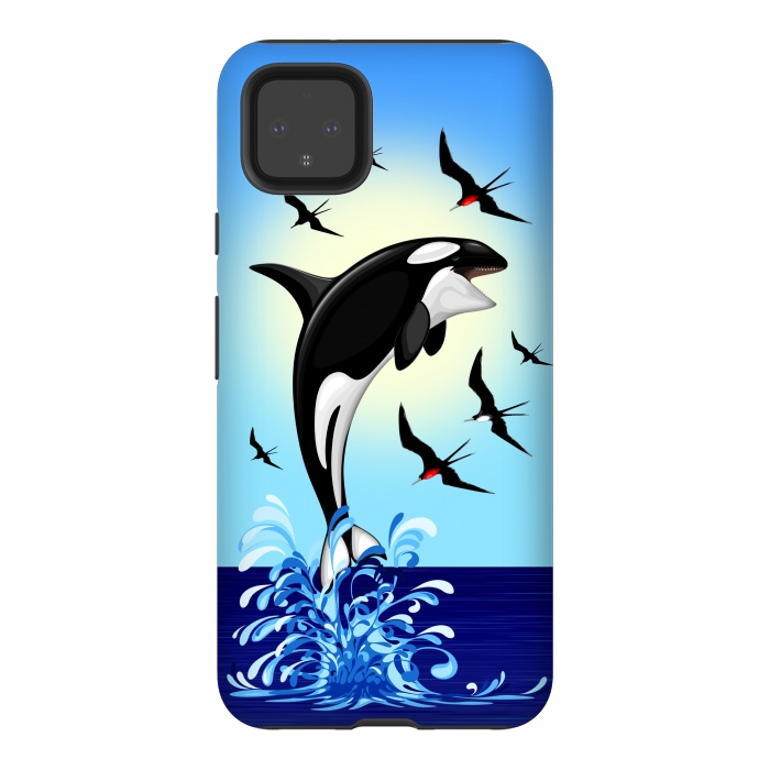 Pixel 4XL StrongFit Orca Killer Whale jumping out of Ocean by BluedarkArt