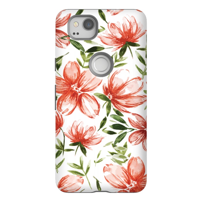 Pixel 2 StrongFit Red Watercolor Flowers by Bledi