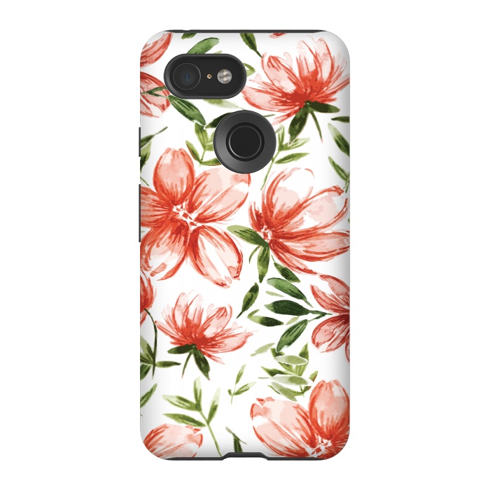 Pixel 3 StrongFit Red Watercolor Flowers by Bledi