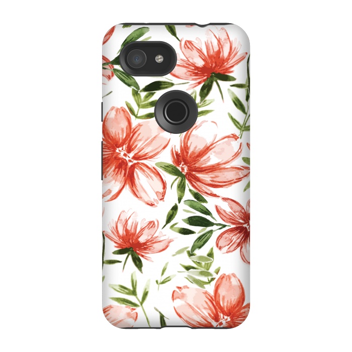Pixel 3A StrongFit Red Watercolor Flowers by Bledi