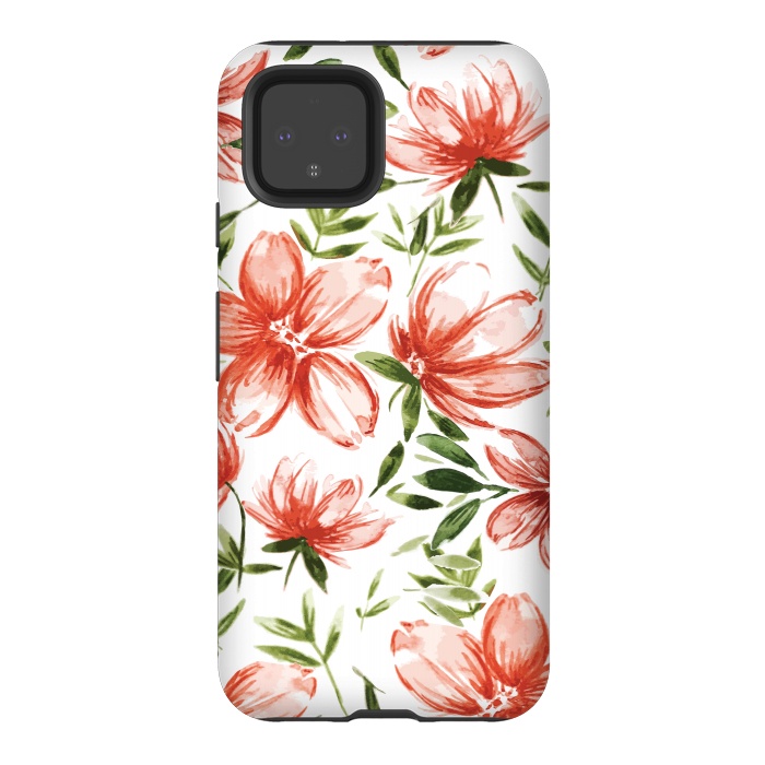 Pixel 4 StrongFit Red Watercolor Flowers by Bledi