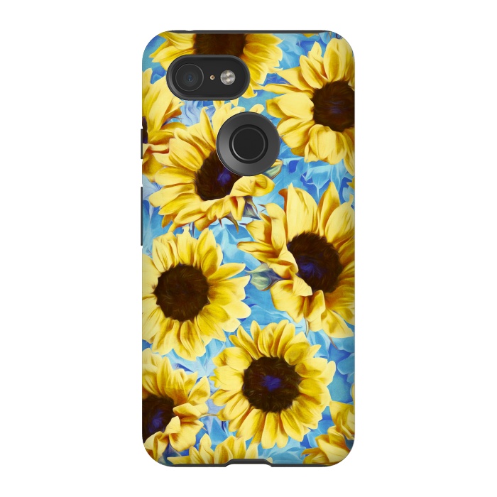 Pixel 3 StrongFit Dreamy Sunflowers on Blue by Micklyn Le Feuvre