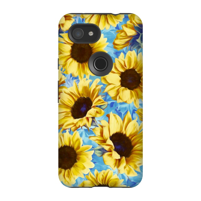 Pixel 3A StrongFit Dreamy Sunflowers on Blue por Micklyn Le Feuvre