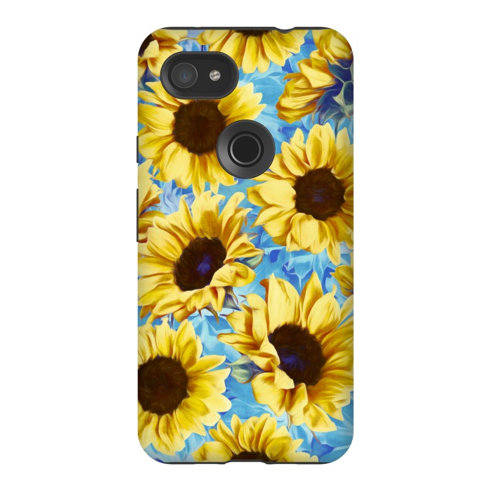 Pixel 3AXL StrongFit Dreamy Sunflowers on Blue por Micklyn Le Feuvre