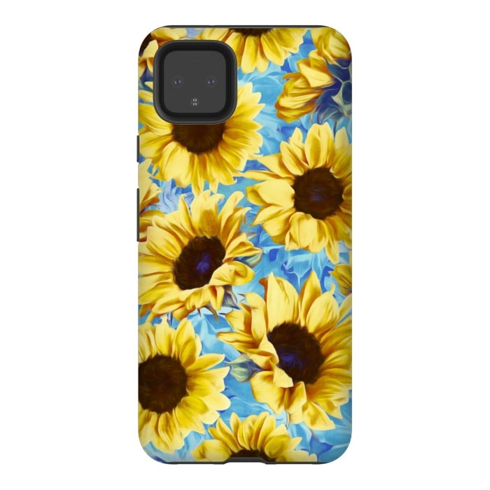 Pixel 4XL StrongFit Dreamy Sunflowers on Blue por Micklyn Le Feuvre